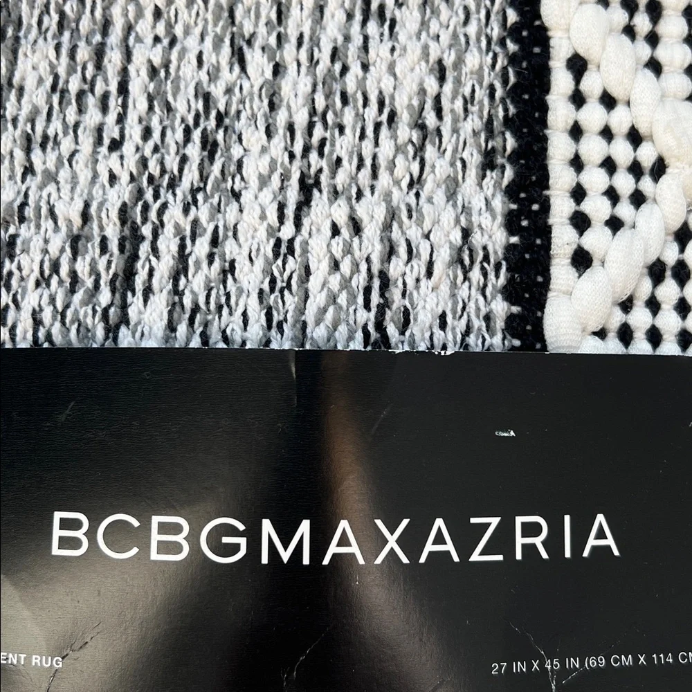BCBGMaxAzria Home Black White Silver Shimmer Door Mat Rug Textured Woven